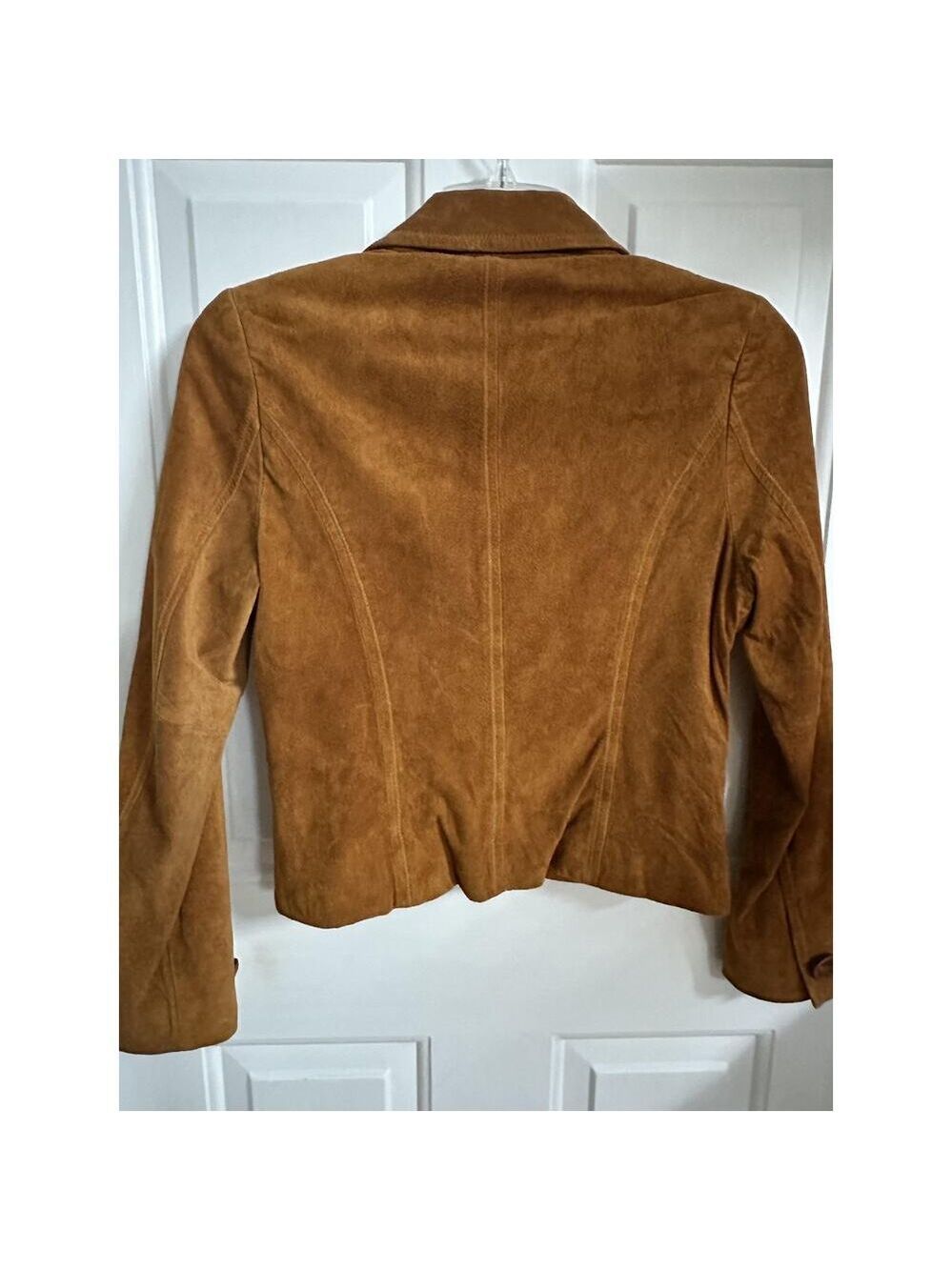 Classiques Entier Blazer Womens M Brown Leather Cropped Lined Workwear Jacket - Picture 10 of 11